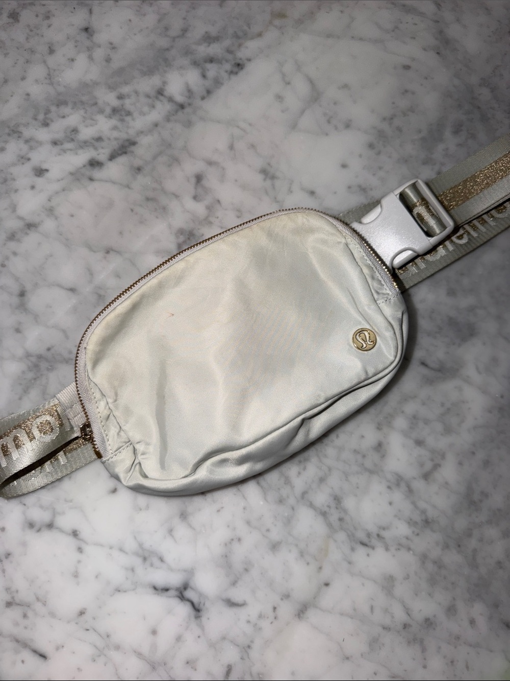 lululemon athletica Ivory Crossbody Belt Bag with Gold Accents
